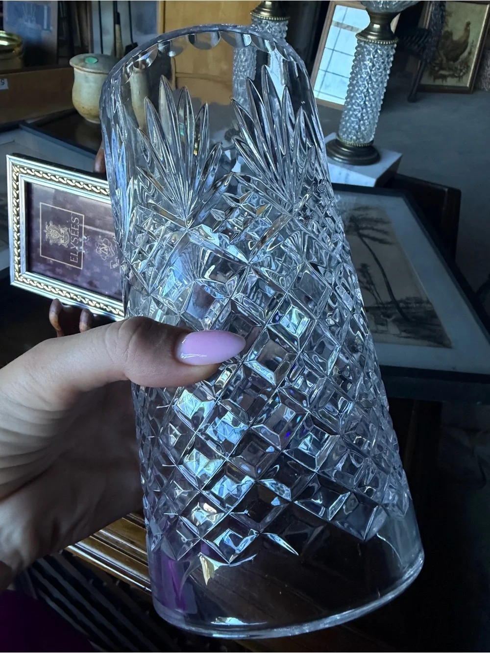 Cut Crystal Patterned Clear Glass Vase - Home Accents